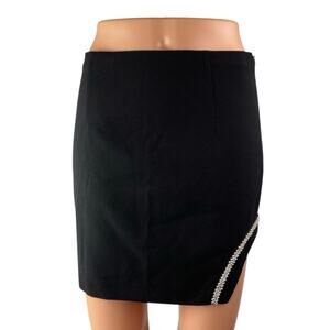 Zara Black Jeweled Rhinestone Embellished Slit Zipper Mini Pencil Skirt Size S